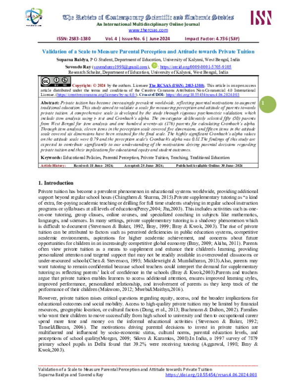 (PDF) Validation of a Scale to Measure Parental Perception and Attitude ...
