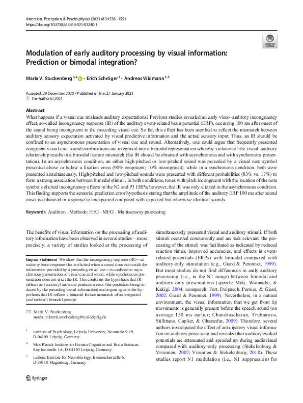 (PDF) Modulation of early auditory processing by visual information ...