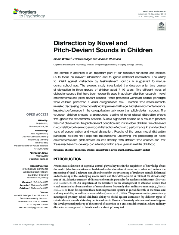 (PDF) Distraction by Novel and Pitch-Deviant Sounds in Children