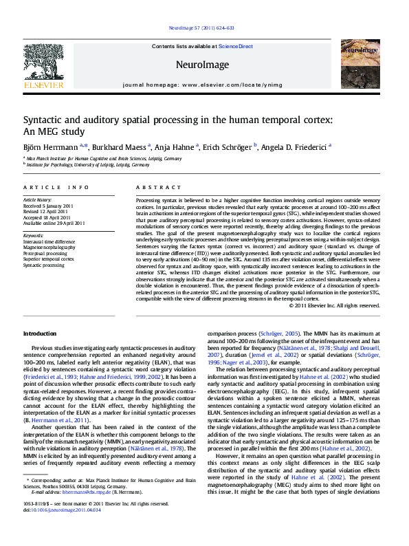 (PDF) Syntactic and auditory spatial processing in the human temporal ...