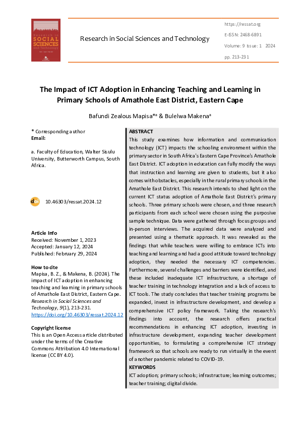 (PDF) The Impact of ICT Adoption in Enhancing Teaching and Learning in ...