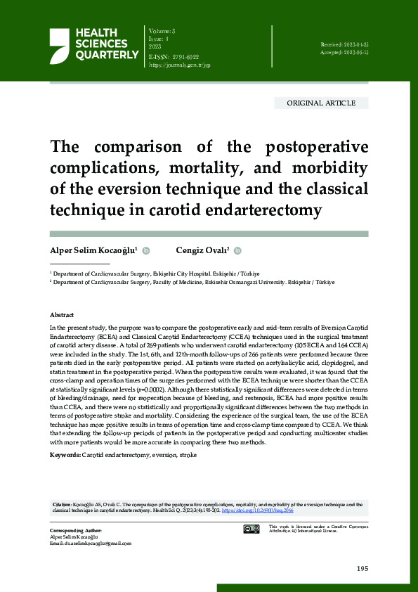 (PDF) The comparison of the postoperative complications, mortality, and ...