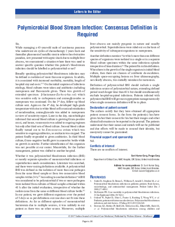 (PDF) Polymicrobial Blood Stream Infection: Consensus Definition is ...
