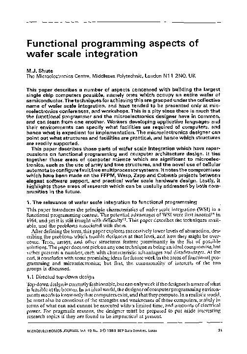 (PDF) Functional programming aspects of wafer scale integration