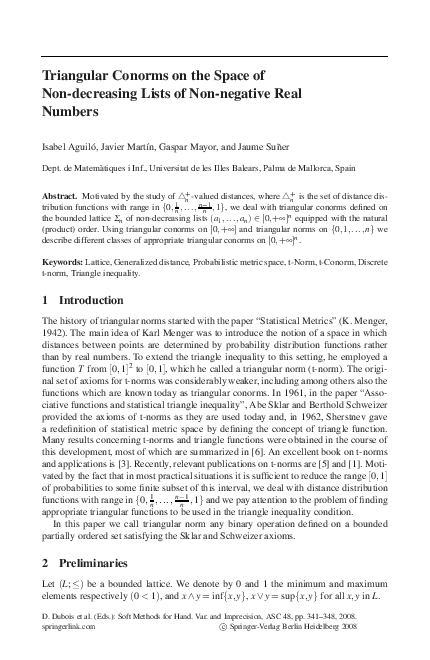 (PDF) Triangular Conorms on the Space of Non-decreasing Lists of Non ...