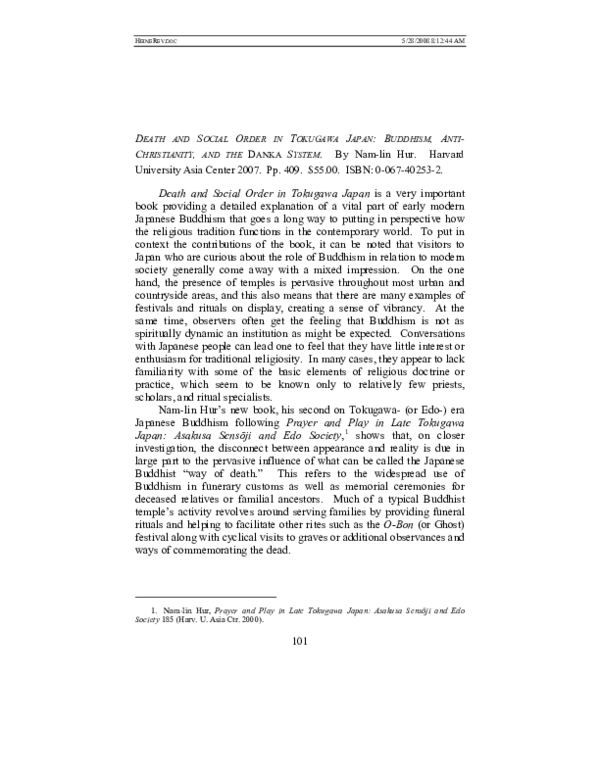 (PDF) Death and Social Order in Tokugawa Japan: Buddhism, Anti ...