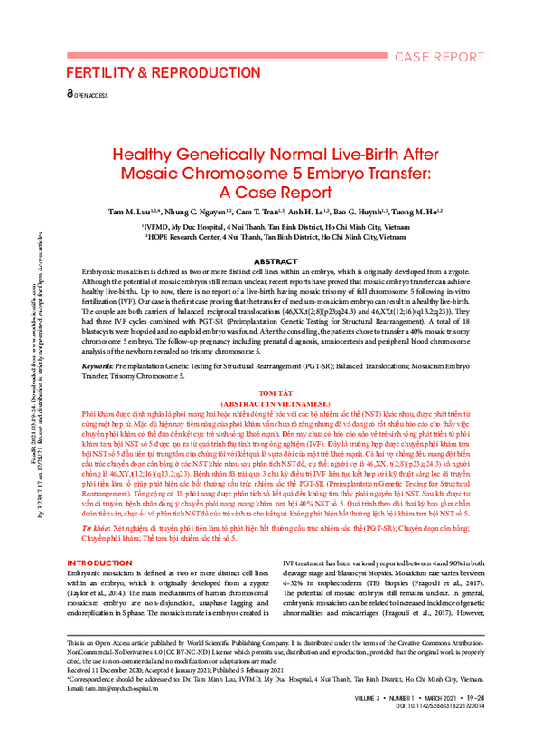(PDF) Healthy Genetically Normal Live-Birth After Mosaic Chromosome 5 ...
