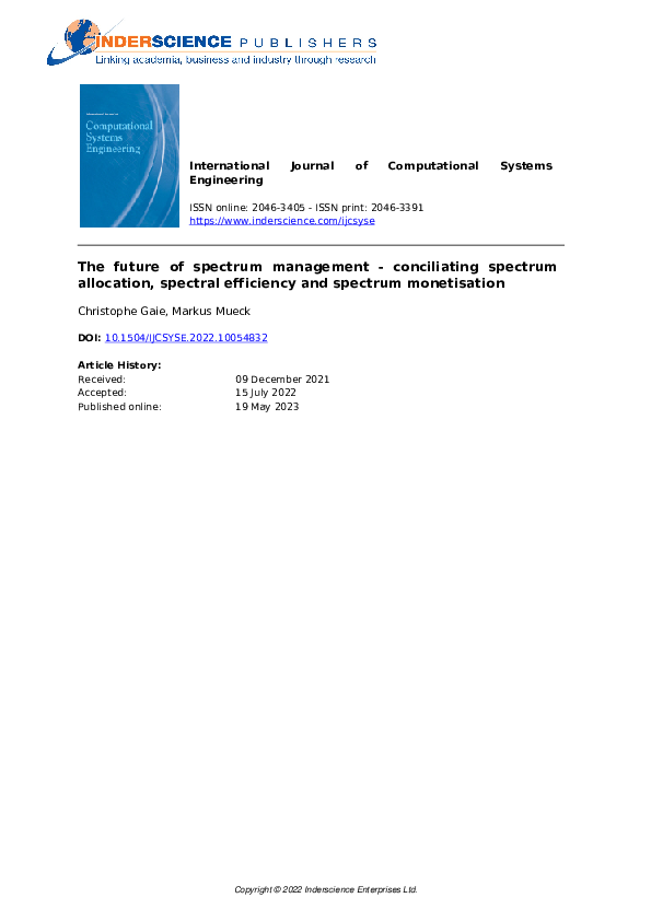 (PDF) The Future of Spectrum Management - Conciliating Spectrum ...