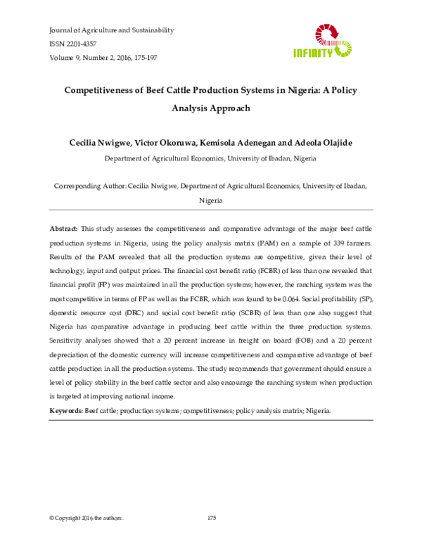 (PDF) Competitiveness of Beef Cattle Production Systems in Nigeria: A ...