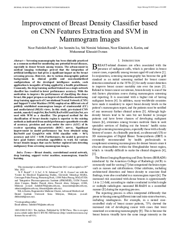 (PDF) Improvement of Breast Density Classifier based on CNN Features ...