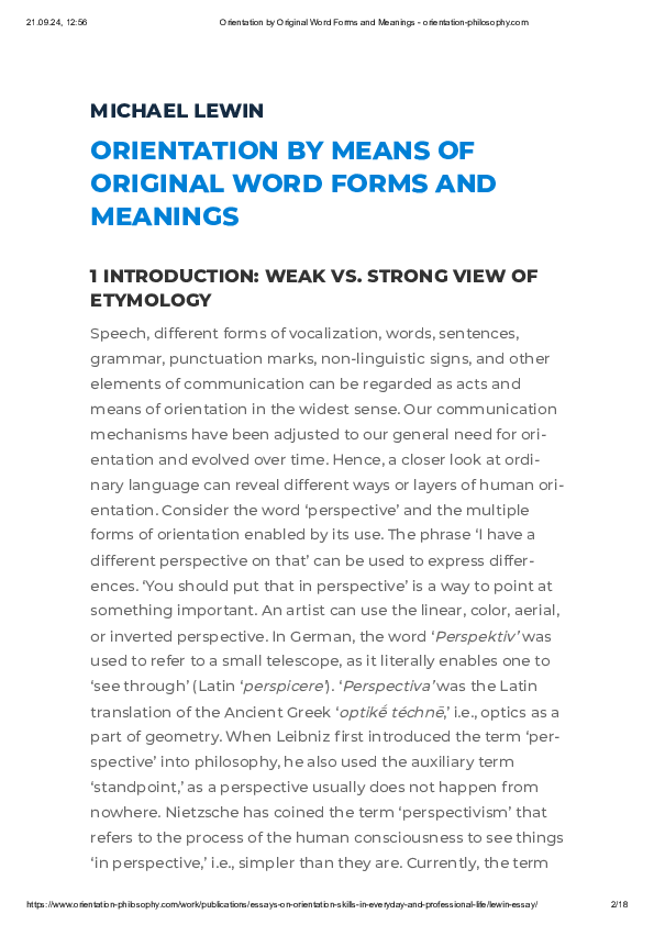 (PDF) Orientation by Means of Original Word Forms and Meanings