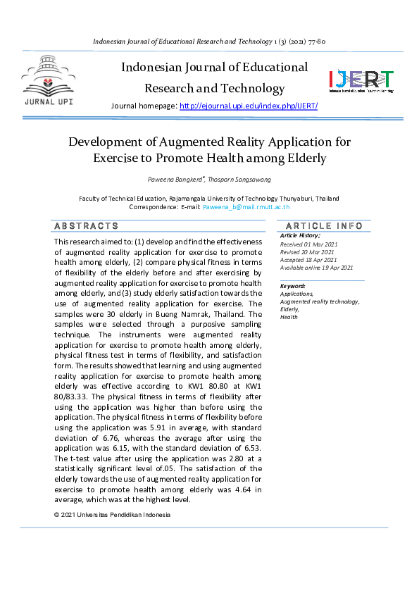 (PDF) Development of Augmented Reality Application for Exercise to ...