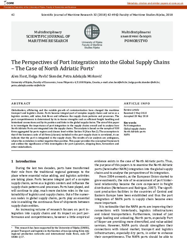(PDF) Perspectives of Port Integration into the Global Supply Chains