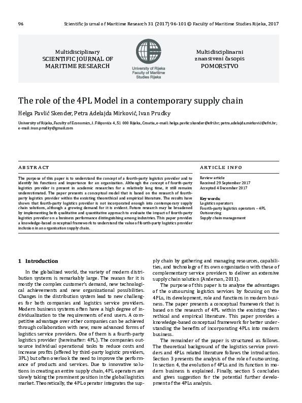(PDF) The role of the 4PL Model in a contemporary supply chain