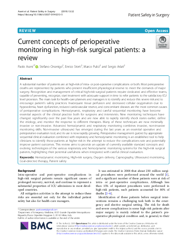 (PDF) Current concepts of perioperative monitoring in high-risk ...