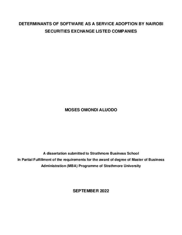(PDF) Determinants of Software as a Service Adoption By Nairobi ...