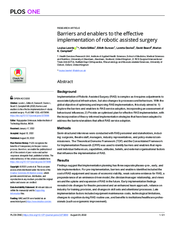 (PDF) Barriers and enablers to the effective implementation of robotic ...