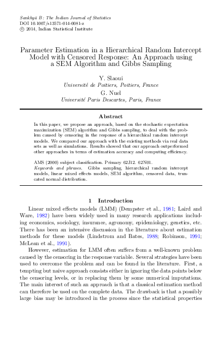 (PDF) Parameter Estimation in a Hierarchical Random Intercept Model ...