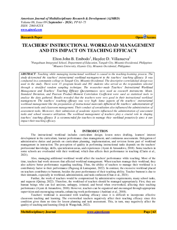 (PDF) Teachers' Instructional Workload Management and its Impact on ...
