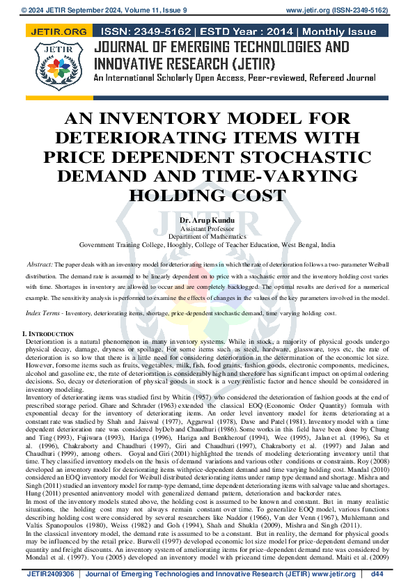 (PDF) AN INVENTORY MODEL FOR DETERIORATING ITEMS WITH PRICE DEPENDENT ...