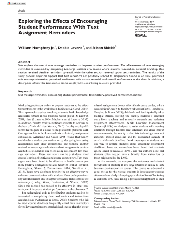 (PDF) Exploring the Effects of Encouraging Student Performance With ...