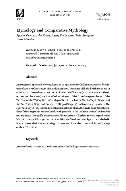 (PDF) Etymology and Comparative Mythology. Python, Oceanus, the Hydra ...