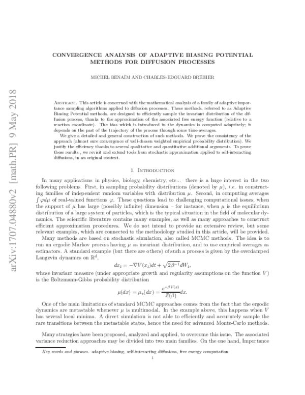 (PDF) Convergence analysis of Adaptive Biasing Potential methods for ...