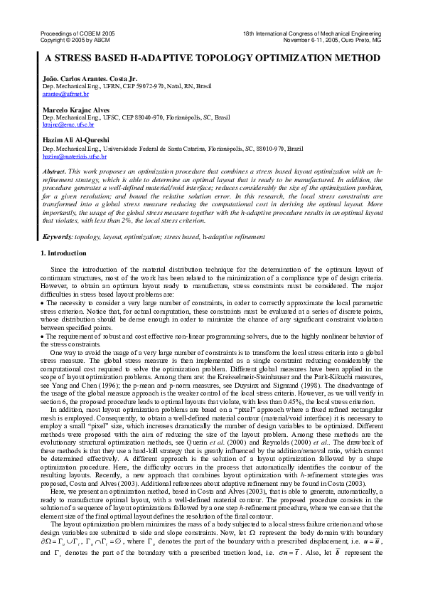 (PDF) A Stress Based H-Adaptive Topology Optimization Method