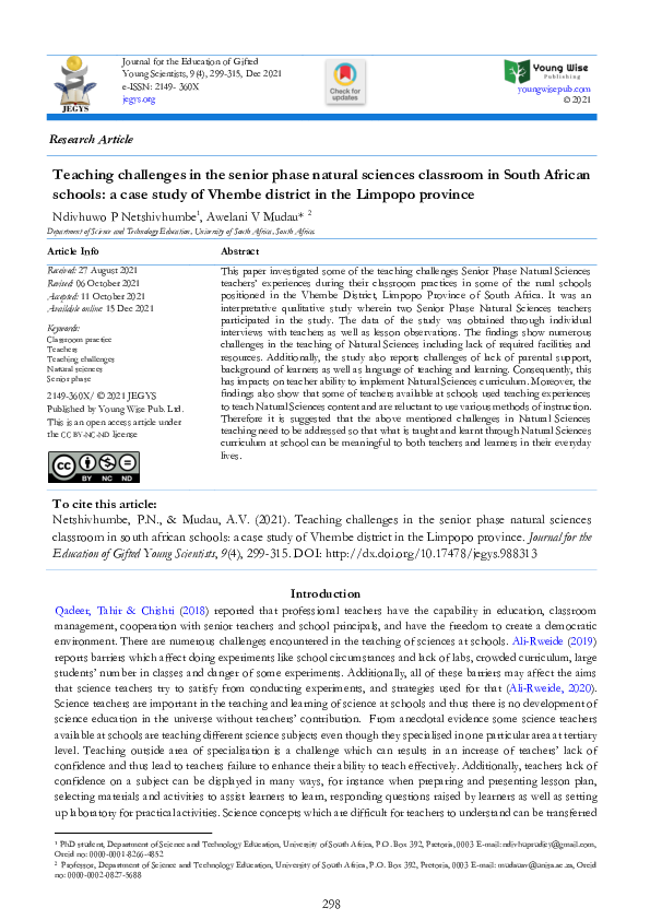 (PDF) Teaching challenges in the senior phase natural sciences ...