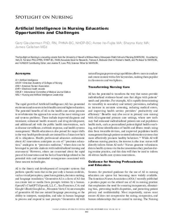 (PDF) Artificial Intelligence in Nursing Education: Opportunities and ...