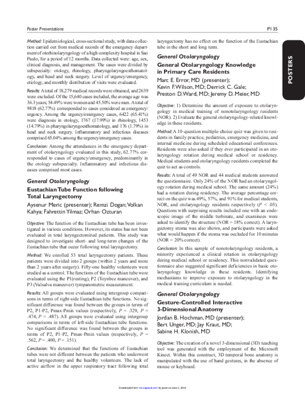 (PDF) Eustachian Tube Function Following Total Laryngectomy