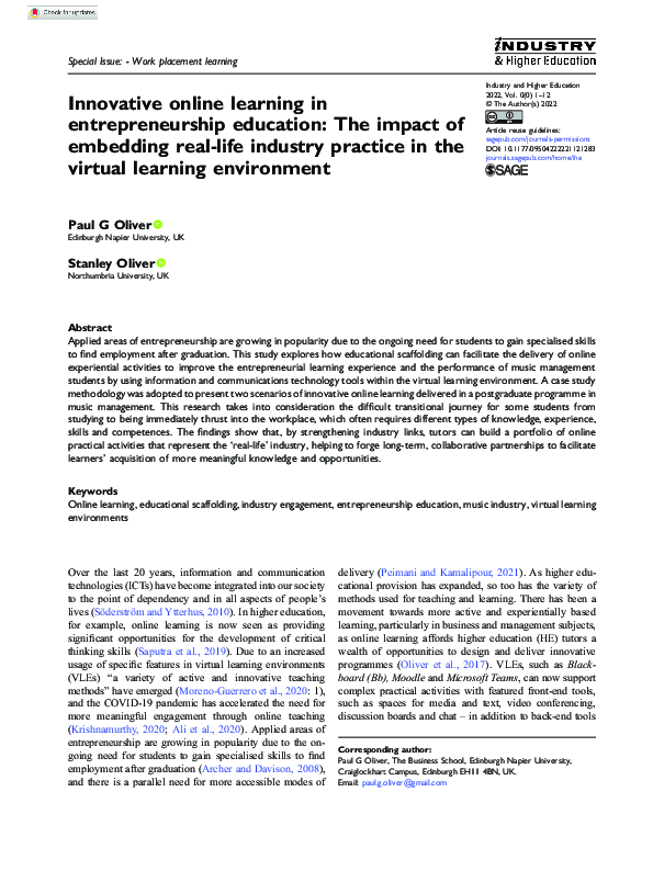 (PDF) Innovative online learning in entrepreneurship education: The ...