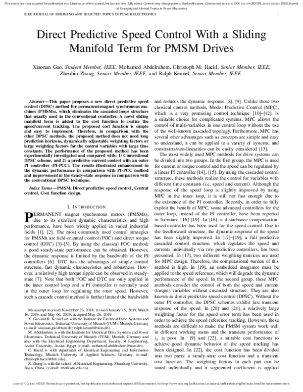 (PDF) Direct Predictive Speed Control With a Sliding Manifold Term for ...