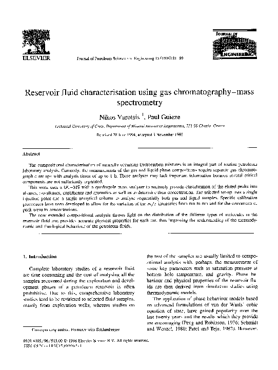 Pdf Reservoir Fluid Characterisation Using Gas Chromatography Mass