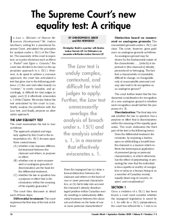 (PDF) The Supreme Court’s new equality test: A critique