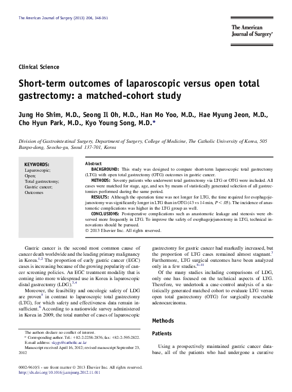 (PDF) Short-Term Outcomes of Laparoscopic Versus Open Colorectal Cancer ...