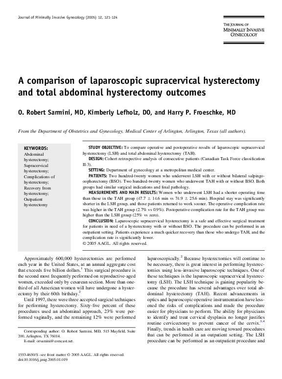 (PDF) A comparison of laparoscopic supracervical hysterectomy and total ...