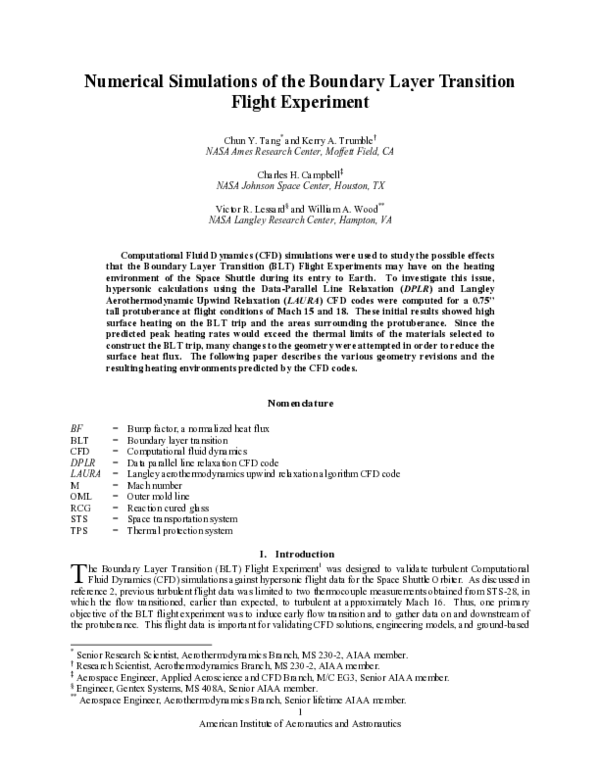 (PDF) Numerical Simulations of the Boundary Layer Transition Flight ...