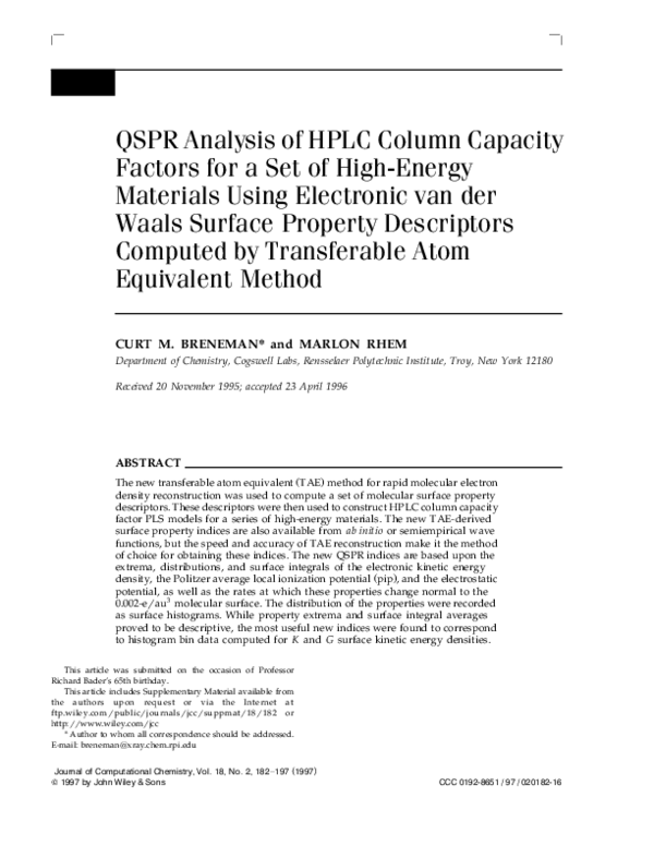 (PDF) QSPR analysis of HPLC column capacity factors for a set of high ...