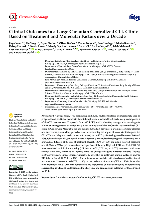 (PDF) Clinical Outcomes in a Large Canadian Centralized CLL Clinic ...