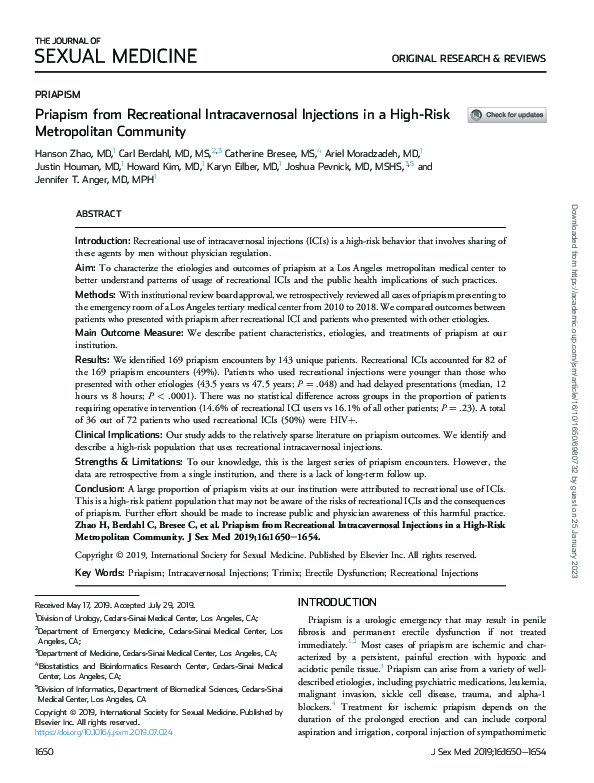 (PDF) Priapism from Recreational Intracavernosal Injections in a High ...