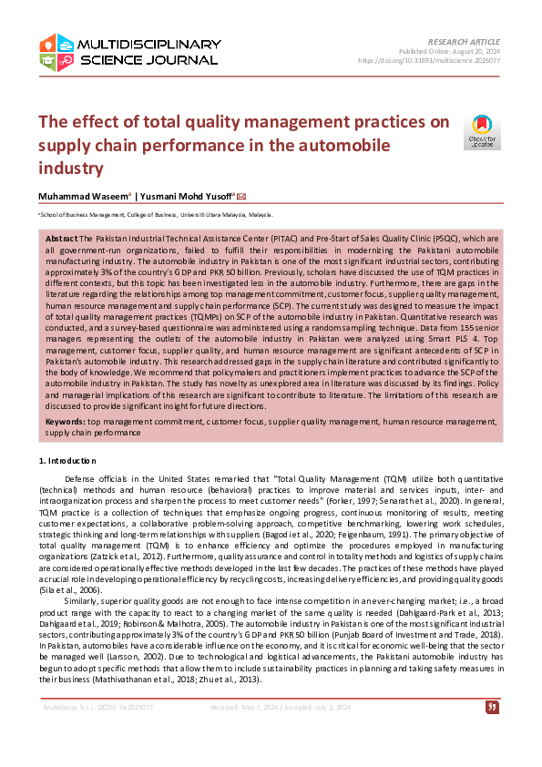 (PDF) The Effect of Total Quality Management Practices on Supply Chain ...