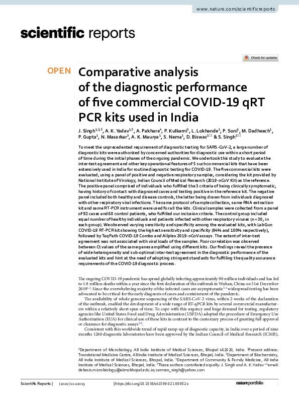 (PDF) Comparative analysis of the diagnostic performance of five ...