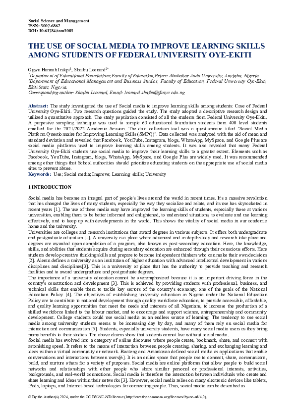 (PDF) THE USE OF SOCIAL MEDIA TO IMPROVE LEARNING SKILLS AMONG STUDENTS ...
