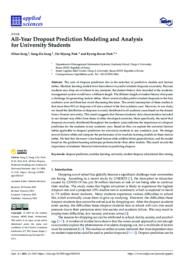 (PDF) All-Year Dropout Prediction Modeling and Analysis for University ...