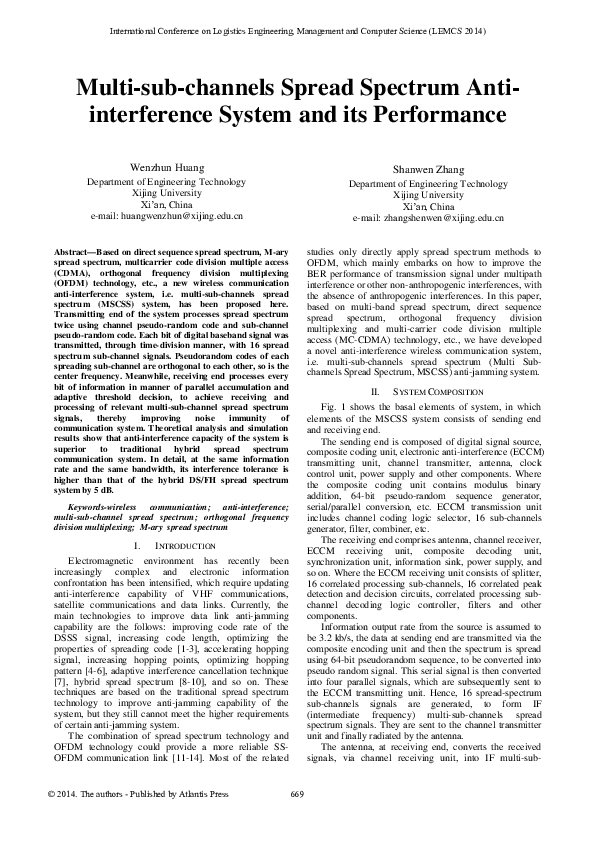 (PDF) Multi-sub-channels Spread Spectrum Anti-interference System and ...