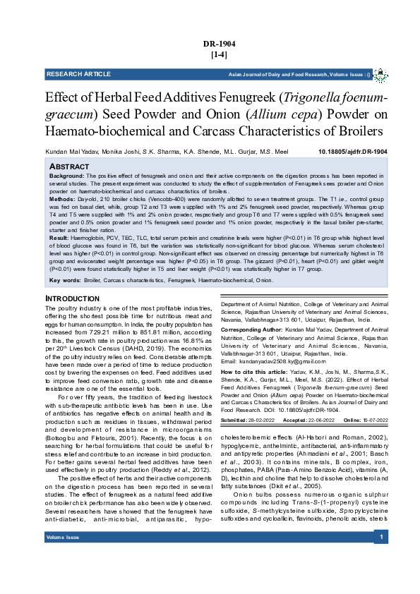 (PDF) Effect of Herbal Feed Additives Fenugreek (Trigonella foenum ...