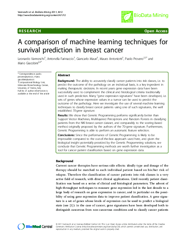 (PDF) A comparison of machine learning techniques for survival ...