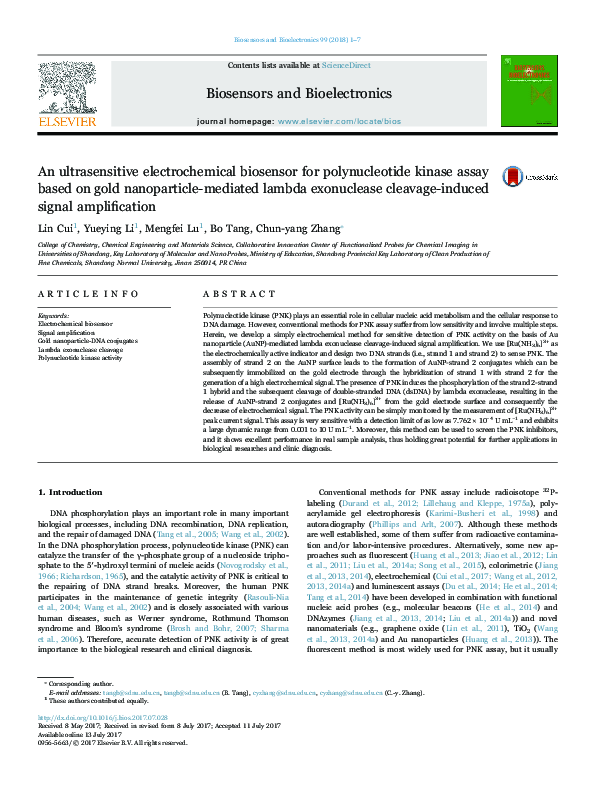 (PDF) An ultrasensitive electrochemical biosensor for detection of ...