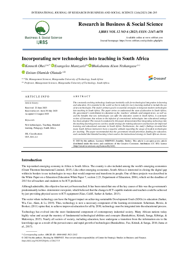 (PDF) Incorporating new technologies into teaching in South Africa